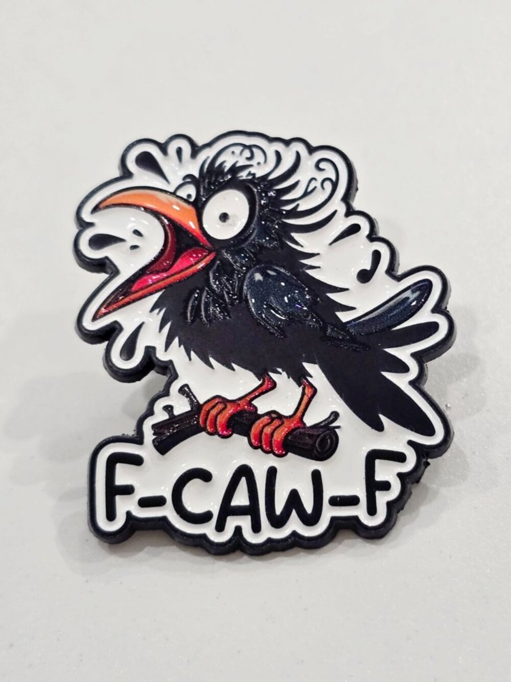 Artisan Crazy Crow F-CAW-F Enamel Pin Funny Raven Bird Gothic Hat Lapel Badge OS